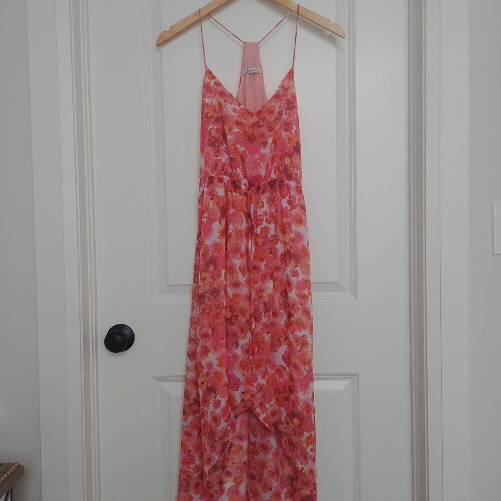 freebird Pink and Orange Floral High-Low Maxi Dress